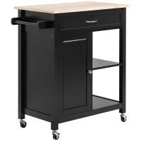 HOMCOM Carrello da Cucina in Legno con Cassetto, Armadietto e Ruote, 83x45x88cm, Nero(m-11)