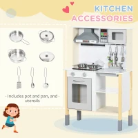 HOMCOM Cozinha Infantil de Madeira Cozinha para Crianças acima de 3 Anos com Altura Ajustável Luz Sons 60x30,5x93,2cm Branco e Cinza(m-8)
