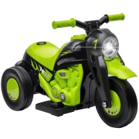 AIYAPLAY Moto électrique enfants 2-5 ans, 3 roues, 6 V, 3 km/h, avec fonction de bulles, effets lumineux et sonores, vert(m-11)