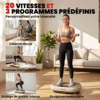 SPORTNOW Plateforme Vibrante, 20 Niveaux de Vitesse, 3 Programmes, Écran LED et Télécommande, 46 x 33 x 13,5 cm, Beige(m-5)