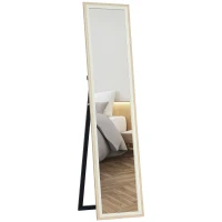 HOMCOM Oglindă Modernă în Mărime Naturală de Perete și Autoportantă, 37x157 cm, Alb și Lemn(m-11)