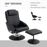 HOMCOM Fotoliu Reclinabil Relax cu Taburet pentru Picioare Asortat și Tapițerie din Piele Sintetică, Negru(m-6)