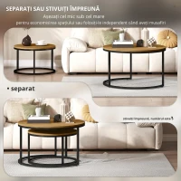 HOMCOM Set de 2 mese de cafea gigogne suprapozabil design industrial blat de ciment picioare din metal maro(m-5)