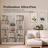 HOMCOM Bibliothèque 6 Niveaux, Étagère de Rangement avec 17 Compartiments et Étagères Réglables, 149 x 23,6 x 188 cm, Blanc(m-6)