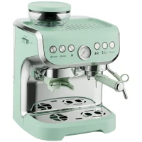 HOMCOM 15 Bar Coffee Machine, with Adjustable Grind, Steamer and Accessories - Light Green(m-1)