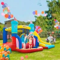 Outsunny Kids Bouncy Castle, 4 in 1 Large Sailboat Style Inflatable House Slide Trampoline Water Pool Climbing Wall with Blower Carrybag for Kids Age 3-8, 2.65 x 2.6 x 2m(m-2)