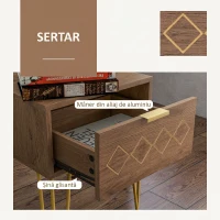 HOMCOM Noptiere Moderne Set 2 Piese din Plăci Aglomerate și Oțel cu Sertar, 39.5x41x49 cm, Maro(m-5)