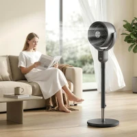 HOMCOM Ventilatore a Piantana a 8 Velocità con Telecomando, Display LED, Timer 12H, Altezza Regolabile, Grigio(m-2)