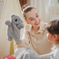 HOMCOM Kids Toddler Rocking Horse Plush Ride On Koala Rocker Wooden Base Seat Safety Belt w/ Gloved Doll Toy for 18-36 Months Grey(m-8)