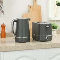 HOMCOM Kettle and Toaster Set, 1.7L 3000W Fast Boil Kettle & 2 Slice Toaster Kitchen Set with 6 Level Browning Controls, Defrost, Reheat, Grey(m-10)