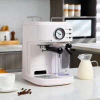 HOMCOM 5Pc Coffee Machine, Espresso & Cappuccino & Latte Maker with Milk Frothing Steamer, 1.5L Removable Water Tank, 2 Cups, 1250W(m-2)