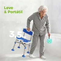 HOMCOM Cadeira de Duche para Pessoas Idosas Antideslizante com Altura Ajustável em 5 Posições Suporte para Duche de Mão 48x47,5x72-82 cm Azul(m-6)