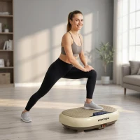 SPORTNOW Plateforme Vibrante, 20 Niveaux de Vitesse, 3 Programmes, Écran LED et Télécommande, 46 x 33 x 13,5 cm, Beige(m-17)