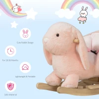 HOMCOM Baby Rocking Horse, Plush Baby Rocker Rabbit Ride-On Toy with Sound, Wood Base, Seatbelt, for Ages 18-36 Months, Pink(m-6)