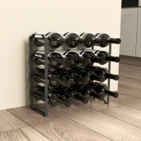 HOMCOM Suport pentru Sticle cu 4 Nivele Ondulate Stivabile pentru 16 Sticle, din Metal, 42,5x16,5x41 cm, Negru(m-13)