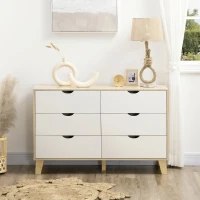 HOMCOM Comodă cu 6 sertare și mânere sculptate, din lemn, 120x40x76 cm, alb și stejar(m-7)