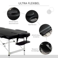 HOMCOM Massagetafel, 2 Zones Opvouwbare Massagebank met Kunstlederen Bekleding, Hoofdsteun, Armleuningen, Tas, Hoogteverstelbaar 90cm Breed tot 225kg Belastbaar, Zwart(m-5)
