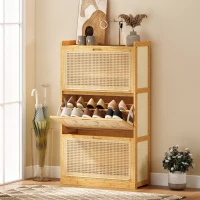 HOMCOM Meuble à chaussures 14 paires, armoire à chaussures 3 tiroirs rabattables, étagères réglables 69x29x119,8cm bois naturel(m-10)
