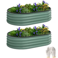Outsunny Lot de 2 Carrés potagers de jardin, 135 x 90 x 30 cm, jardinière en acier galvanisé avec bordures en caoutchouc, vert(m-11)