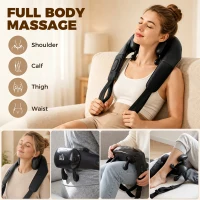 HOMCOM Cordless Neck Massager with Heat, Deep Tissue 4D Shiatsu Neck and Shoulder Massager for Car Home, Gifts for Men Women(m-6)