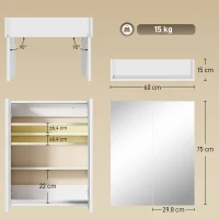 HOMCOM Wall Mounted Bathroom Mirror Storage Cabinet w/ Door Adjustable Shelf, White(m-3)