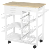 HOMCOM Carrello da Cucina con Ruote, Mobile da Cucina Salvaspazio in Legno Massiccio: 3 Cassetti, 3 Cestelli, 2 Portaspezie, 2 Ripiani, 92x37x82 cm(m-1)