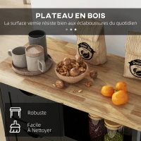 HOMCOM Chariot desserte de cuisine à roulettes plan de travail en bois 3 tiroirs et 1 plateau amovible 67 x 37 x 85,5 cm noir(m-6)