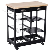 HOMCOM Carrello da Cucina Multiuso in Legno di Pino 74 x 37 x 75cm Nero(m-1)