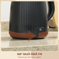 HOMCOM Fierbător Electric 1,7L 2200W cu Filtru Anticalcar Detașabil Oprire Automată Bază Rotativă 360° Negru(m-7)