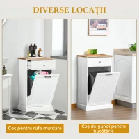 HOMCOM Bufet de Bucătărie, Dulap cu Suport pentru Coș de Gunoi 38L, Sertar, Alb(m-6)
