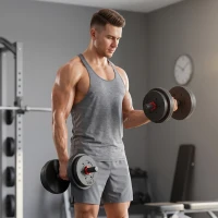 HOMCOM Set 2 gantere antiderapante cu 8 discuri de greutăți, 15 kg total, și conector, din oțel, HDPE și nisip, negru(m-9)