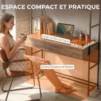 HOMCOM Bureau d'ordinateur avec 2 tiroirs, 100 x 45 x 185 cm, bureau avec rangement, 2 portes et étagères ouvertes, marron(m-5)