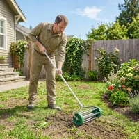 Outsunny Rouleau aérateur pour pelouse avec Manche télescopique 98L x 45l x 87H cm Vert(m-8)