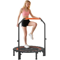 HOMCOM Trampoline de fitness gymnastique avec poignée réglable, pliable, 6 pieds, 28 ressorts Ø 102 cm, noir rouge(m-11)