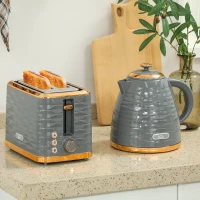 HOMCOM 3000W 1.7L Rapid Boil Kettle & 2 Slice Toaster, Kettle and Toaster Set with 7 Browning Controls and Crumb Tray, Grey(m-10)