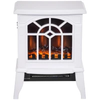 HOMCOM Lareira Elétrica Portátil 1000/2000W com Simulação de Chama Termostato e Proteção de Superaquecimento 36,5x24x46 cm Branco(m-11)