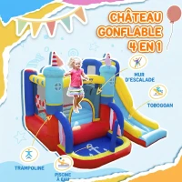 Outsunny Château Gonflable avec Toboggan Trampoline Piscine et Mur d'escalade jusqu'à 3 enfants +3 Ans avec souffleur 450W et Sac de Transport 265 x 260 x 200 cm Multicolore(m-4)