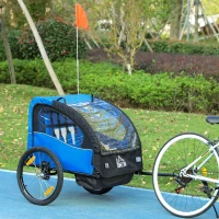 HOMCOM Reboque de Bicicleta para Crianças de 2 Lugares com Cinto de Segurança e Sistema de Amortecimento 140x88x90 cm Azul(m-10)