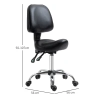 HOMCOM Saddle Stool, PU Leather Adjustable Rolling Salon Chair for Massage, Spa, Clinic, Beauty and Tattoo, Black(m-3)