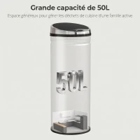 HOMCOM Poubelle à capteur de mouvement ouverture automatique 50 L en acier inoxydable noir et argent(m-7)