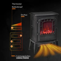 HOMCOM Elektrische Vloerkachel, 2 Warmtestanden, Realistisch Vlammeneffect, Veelzijdig(m-5)