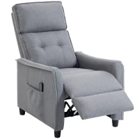HOMCOM Poltrona Massaggiante e Reclinabile a 160° con Poggiapiedi e Telecomando, 69x93x104cm, Effetto Lino Grigio Chiaro(m-11)