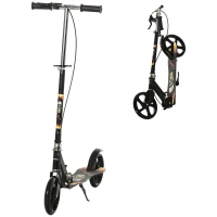 HOMCOM Kids Foldable Kick Scooter w/ Adjustable Height, Break, Big Wheels, for Ages 7-14 Years - Black(m-10)