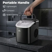 HOMCOM Ice Maker Machine Countertop, 12 KG in 24 H, 9 Cubes in 6 Mins, Portable Ice Cube Maker with Handle, Ice Scoop and Basket for Home Office Kitchen Bar Party RV, Black(m-7)