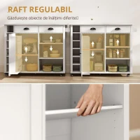HOMCOM Insulă de Bucătărie cu Roți Blat Rabatabil Suport Condimente Suport Prosoape Dulap 2 Sertare 117,5x70x91 cm Alb(m-8)