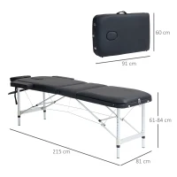 HOMCOM Lettino da Massaggio Pieghevole ad Altezza Regolabile, in Alluminio e Plastica, 215x81x61-84 cm, Nero(m-3)