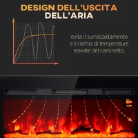 HOMCOM Camino Elettrico 1800W Regolabile con Telecomando, in Acciaio e Vetro Temperato, 91.4x15.8x45 cm, Nero(m-7)