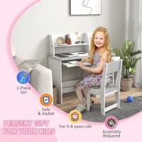 ZONEKIZ Two-Piece Kids Desk and Chair Set with Storage, for Ages 5-8 Years - Grey(m-6)
