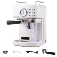HOMCOM 5Pc Coffee Machine, Espresso & Cappuccino & Latte Maker with Milk Frothing Steamer, 1.5L Removable Water Tank, 2 Cups, 1250W(m-1)