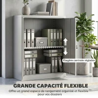 Vinsetto Armoire de Bureau Métallique, 80 x 40 x 92,5 cm, Meuble de Rangement en Acier avec Serrure, Étagère Réglable, Gris(m-5)